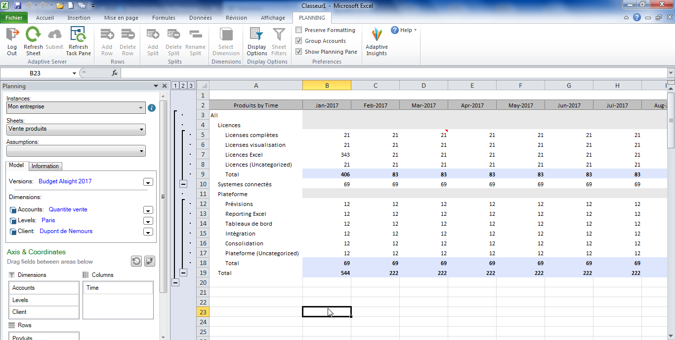 Adaptive Insights Office Connect dans Excel